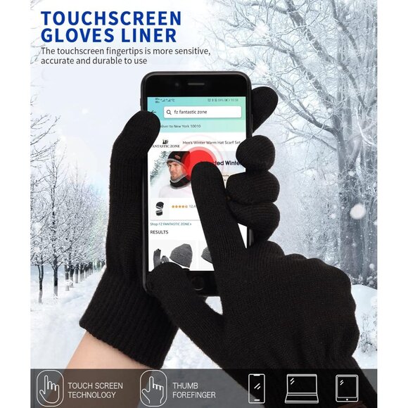 🆕 Women Black Stretch Thermal Magic Gloves Warm Winter Knitted Fleece Texting - Picture 3 of 6